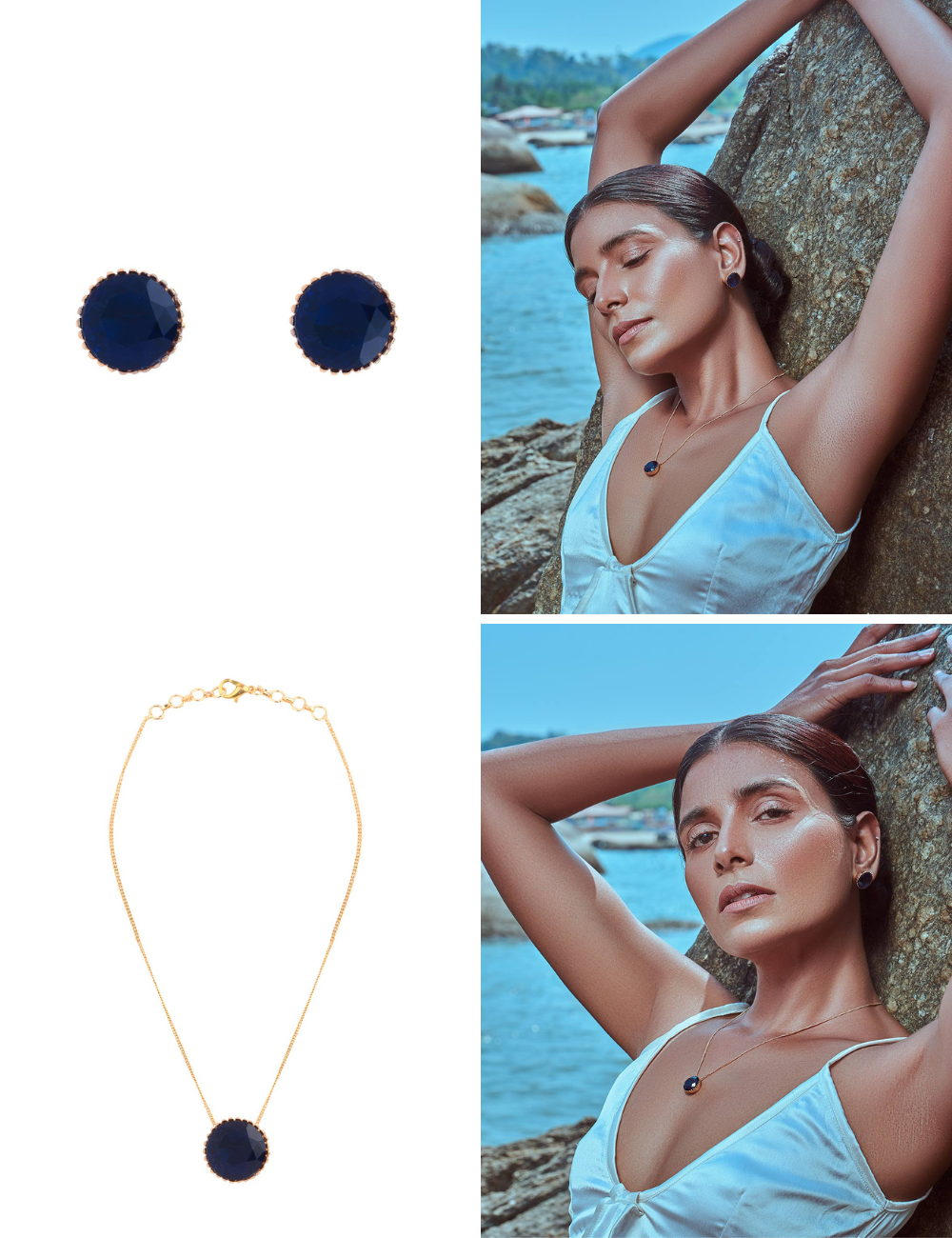 Blue Sapphire Combo - Studs + Neckchain