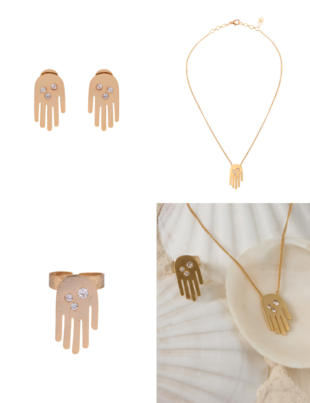 Hamsa Combo - Earring, Neckchain, Ring