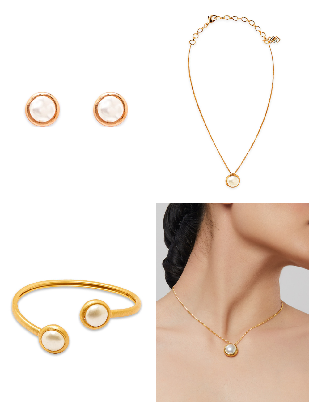 Baroque Pearl Studs +Neckchain + Bracelet