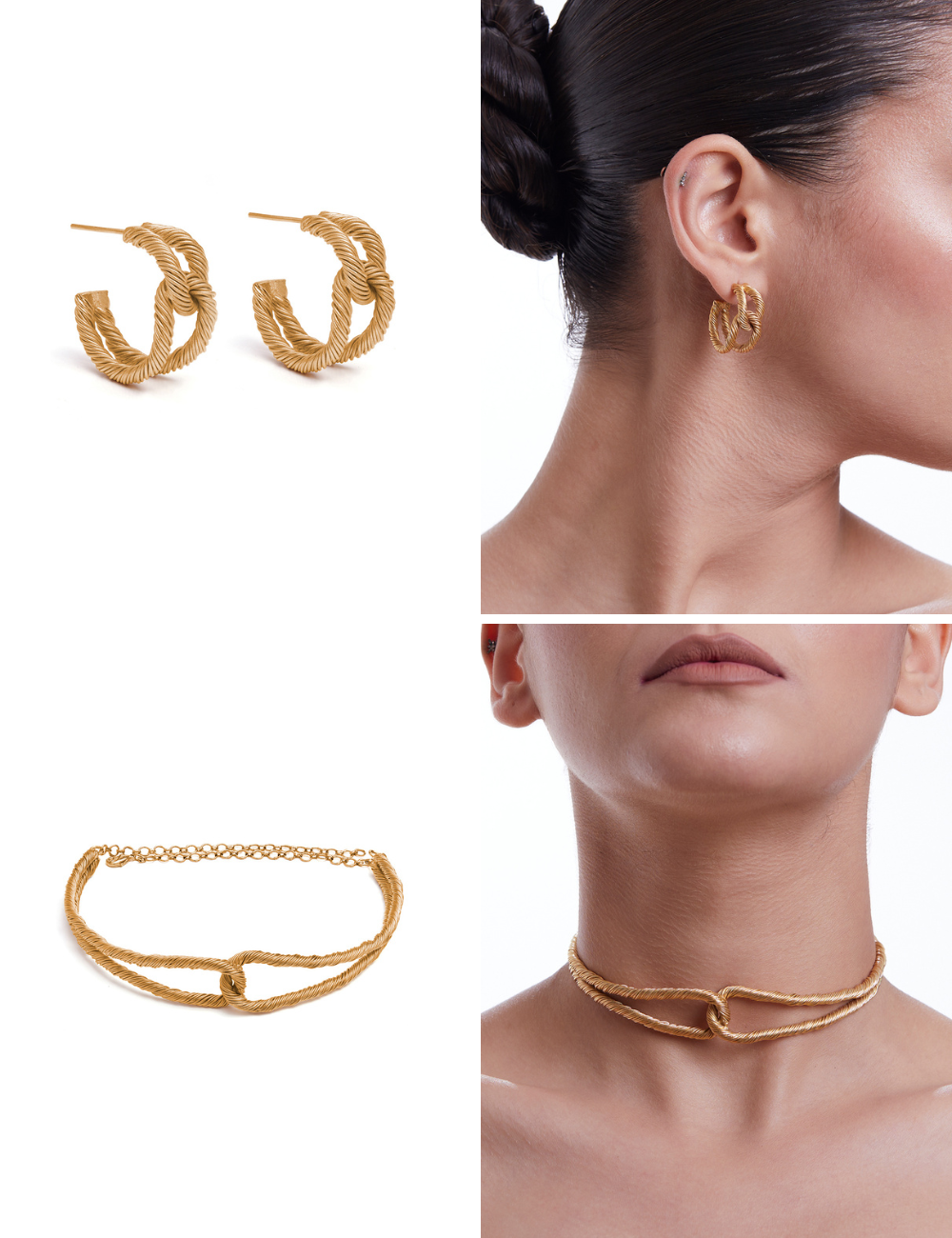 Golden Threaded Interlocked Choker + Hoops