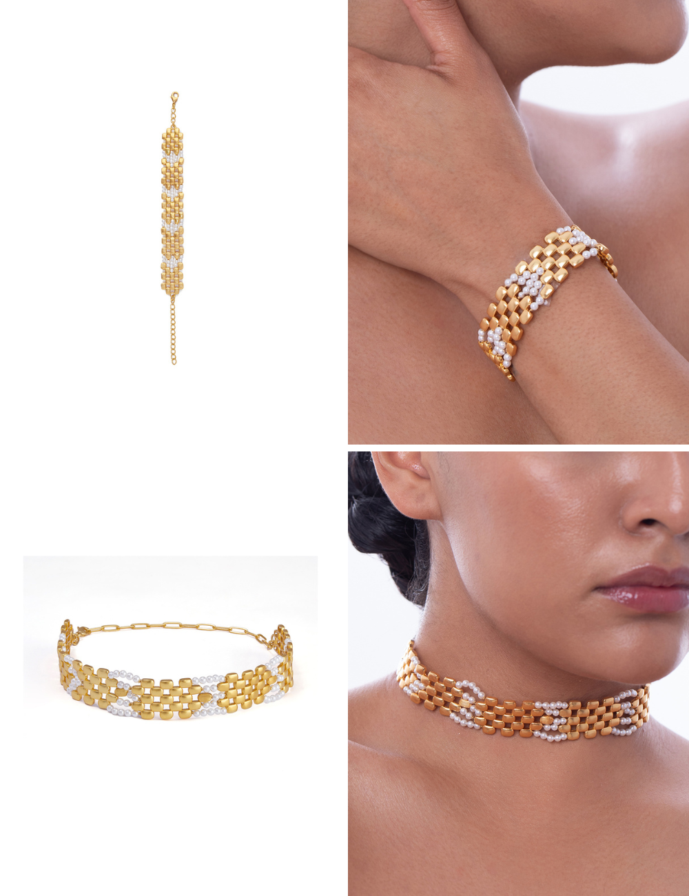 Pearly Golden Cutout Choker + Bracelet