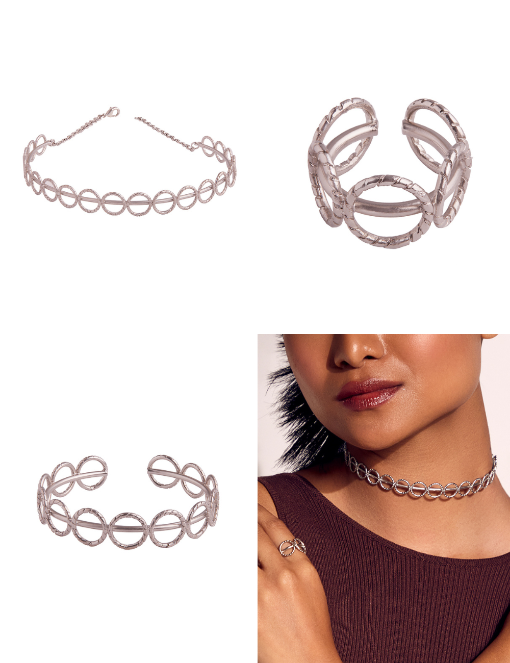 Noor Silver Combo - Ring + Bracelet + Choker