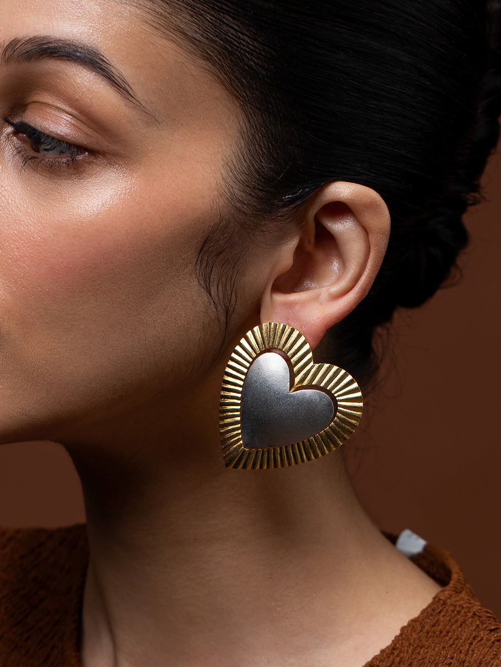 Gilded Dual Tone Heart Studs