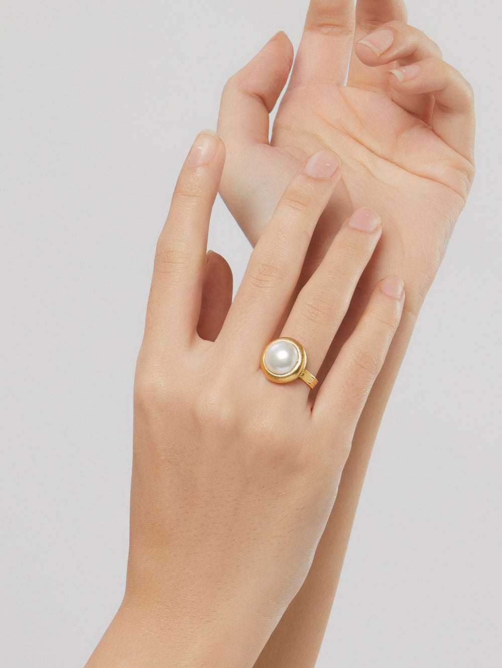 Gold Polish cocktail Pearl ring with CZ American Diamonds