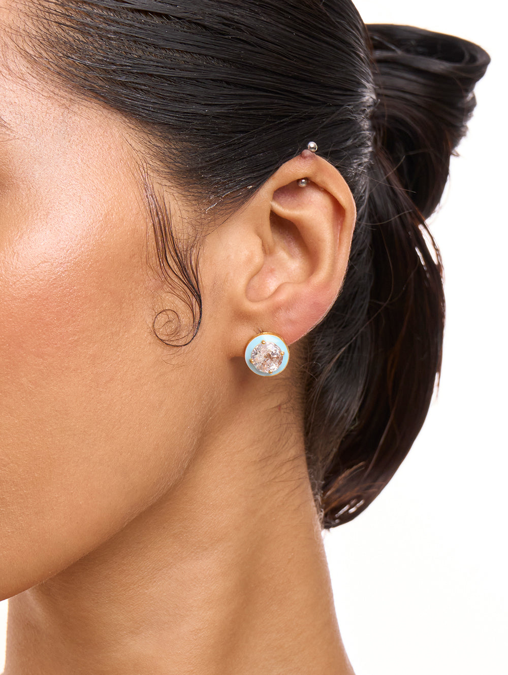 Baby Blue Enameled Snowflake Studs