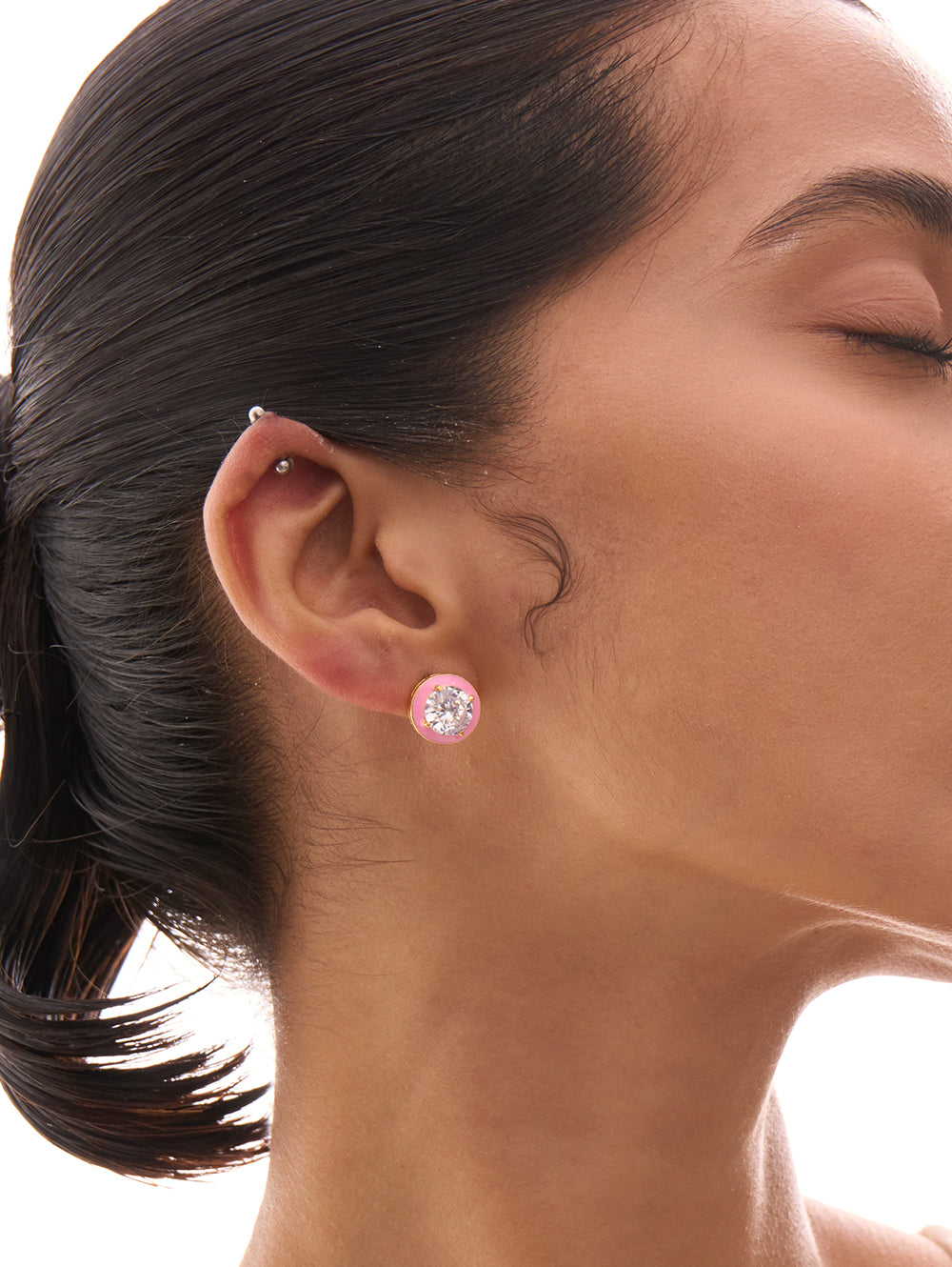 Rose Pink Enameled Snowflake Studs