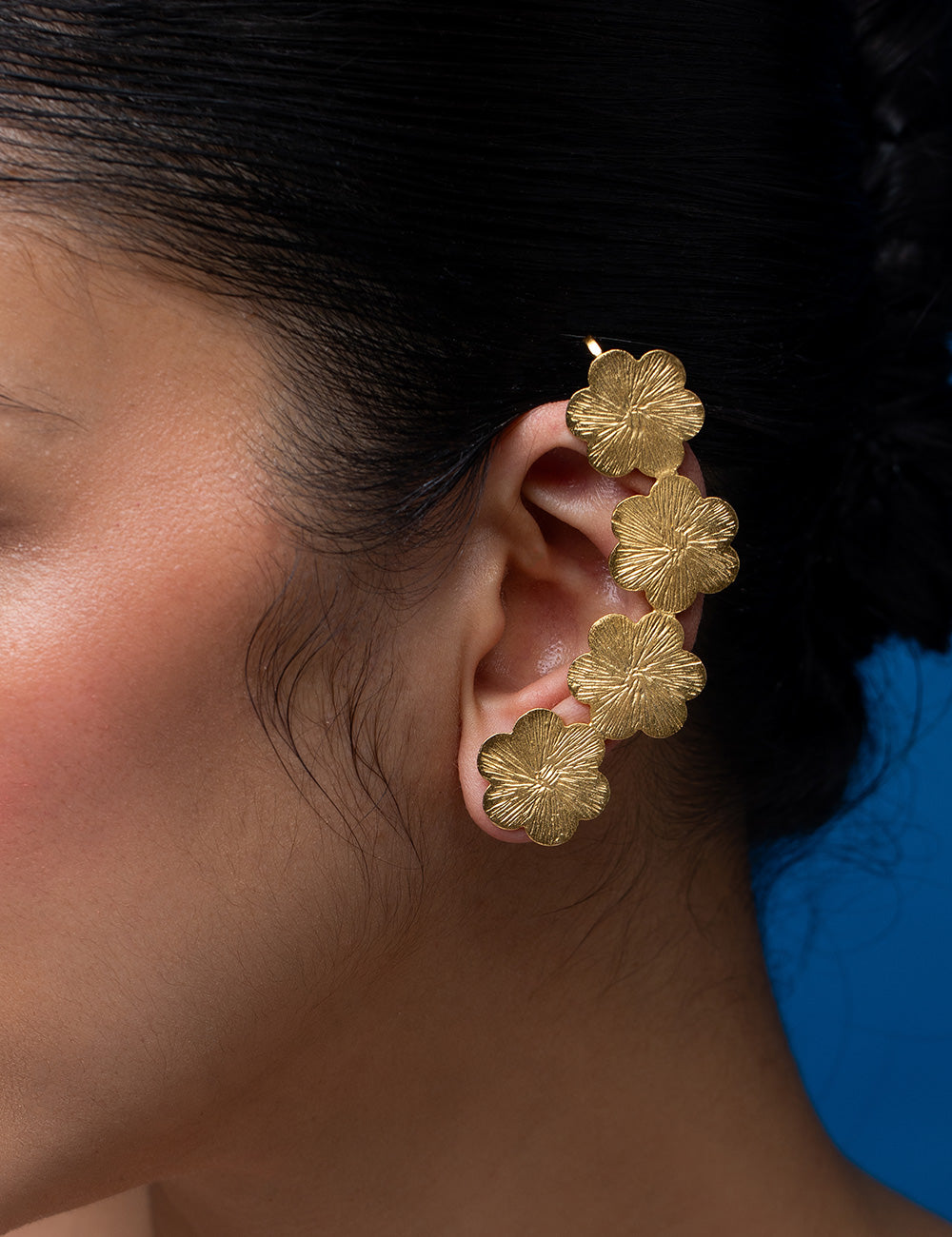 Golden Flower Carved Ear Cuff