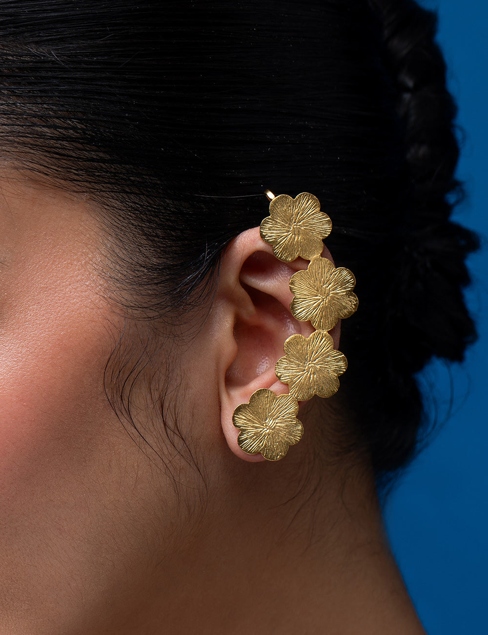 Golden Flower Carved Ear Cuff