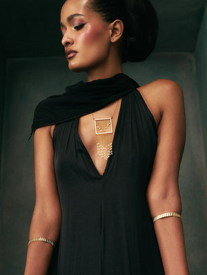 Reeva Golden Square Tassel Pendent Necklace