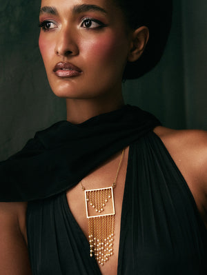Reeva Golden Square Tassel Pendent Necklace