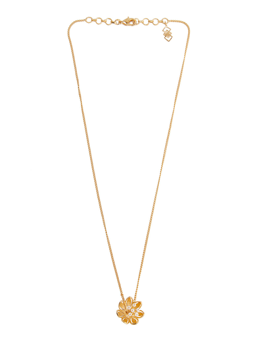 Pearly Golden Flower Pendant Necklace